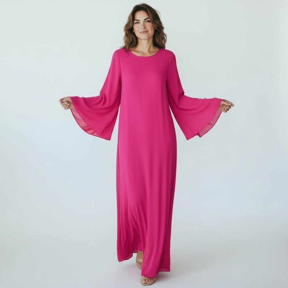 Sz 8 Geoffrey Henning (Nordstrom) Pink Open Back Kimono Sleeve Maxi Dress